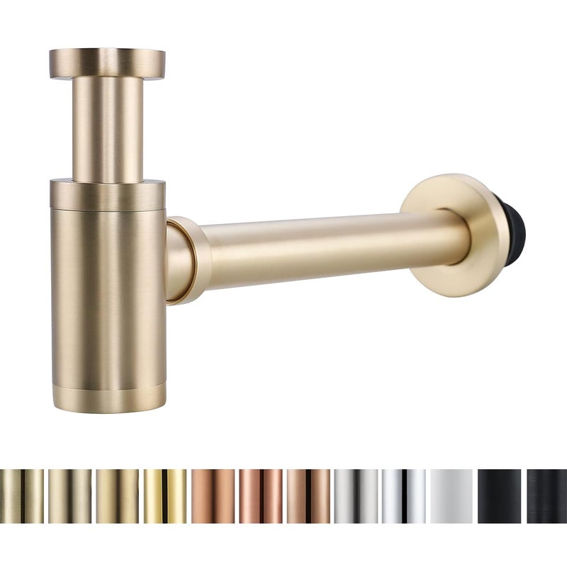 RANDOM Brass Contemporary Round Bottle P Trap 1 1/4,Basin Sink Waste Drain P Trap Kit (Brushed Gold) - Image 1